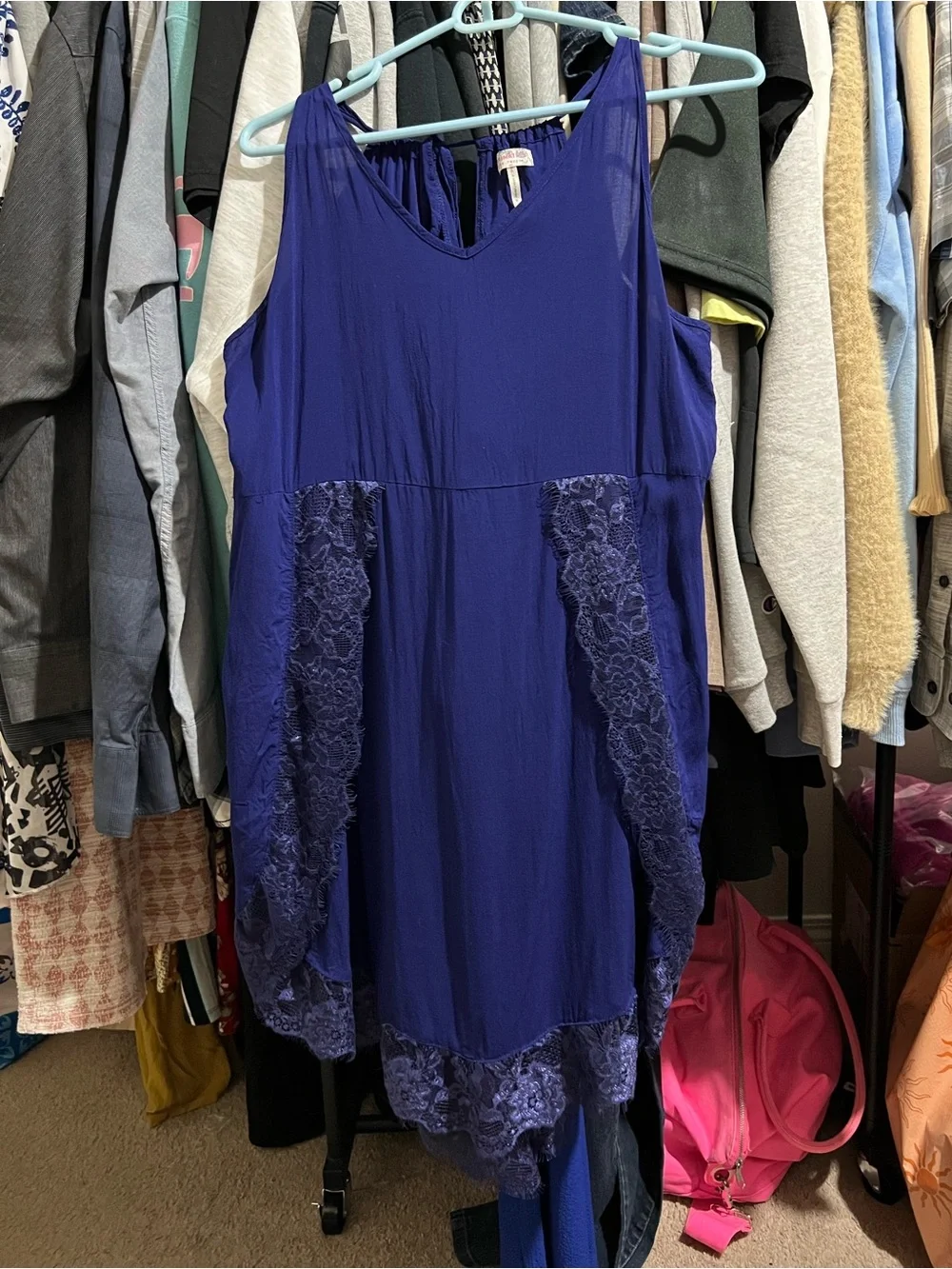 Free People Intimately Royal Blue Eyelashes Lace Trim Slip Dress